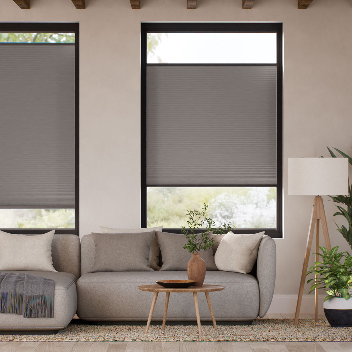 【窓貼りタイプ】遮光 ダークグレー ハニカム シェード