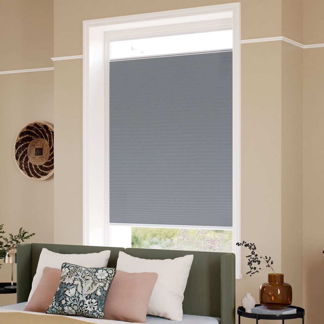 窓貼りタイプ】遮光 スレートブルー ハニカム シェード