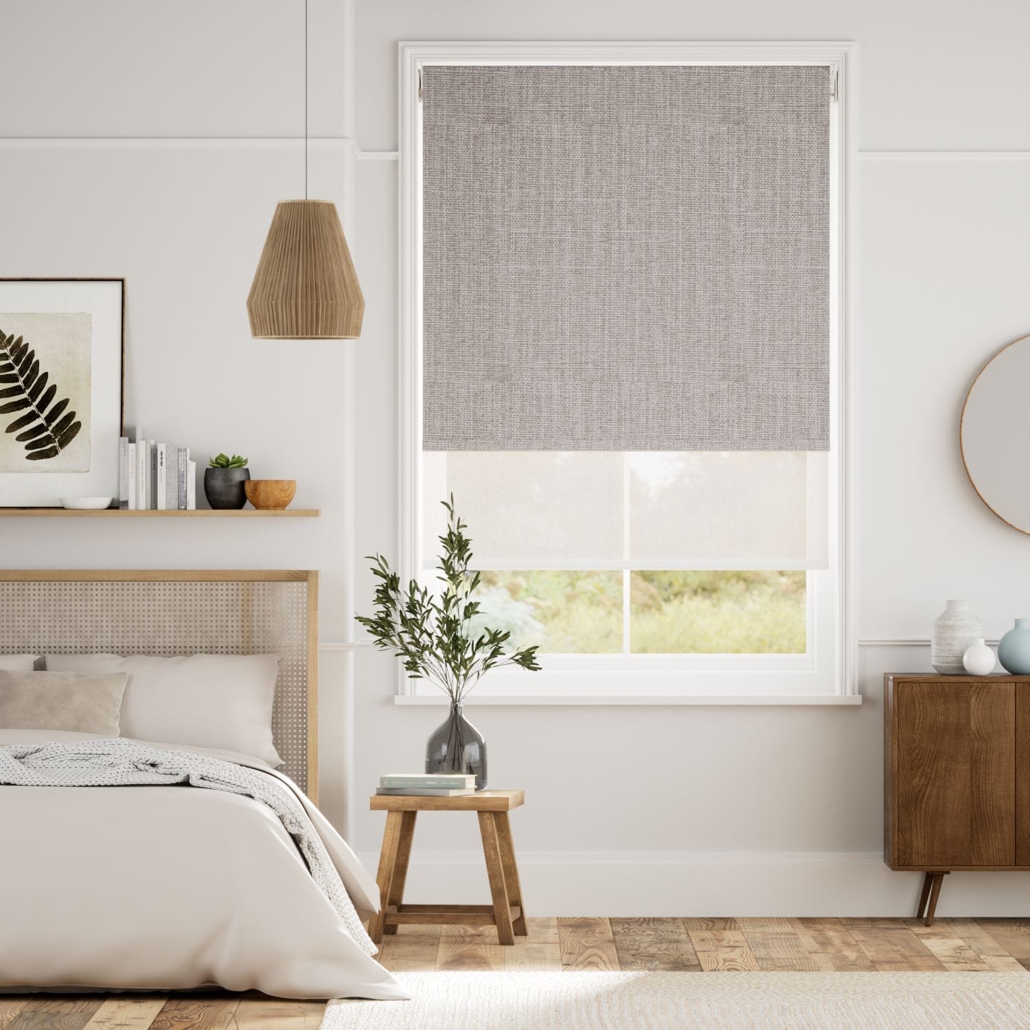 【つっぱり式】カバンディッシュ 遮光ウォームストーン＆リネン ダブルロールスクリーン