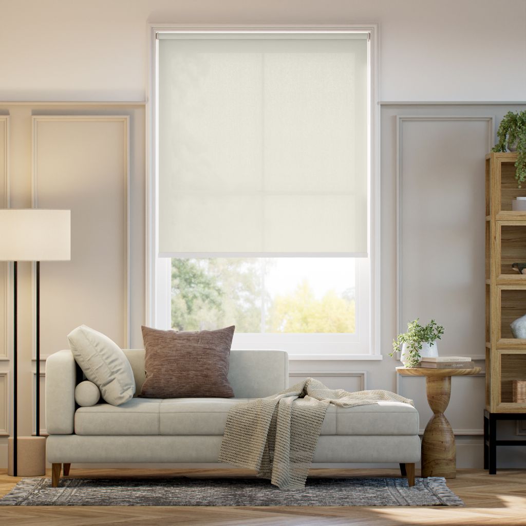 【つっぱり式】防炎 非遮光 アイボリー ロールスクリーン