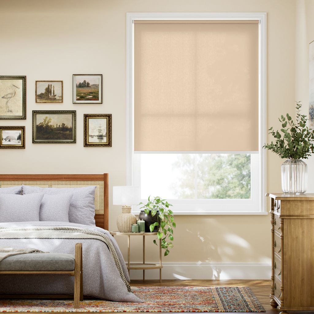 【つっぱり式】防炎 非遮光 ピーチ ロールスクリーン