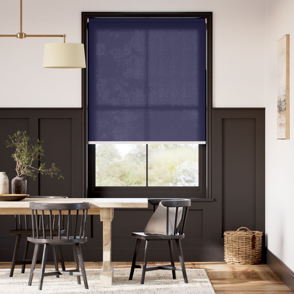 【つっぱり式】防炎 非遮光 レッドブルー ロールスクリーン