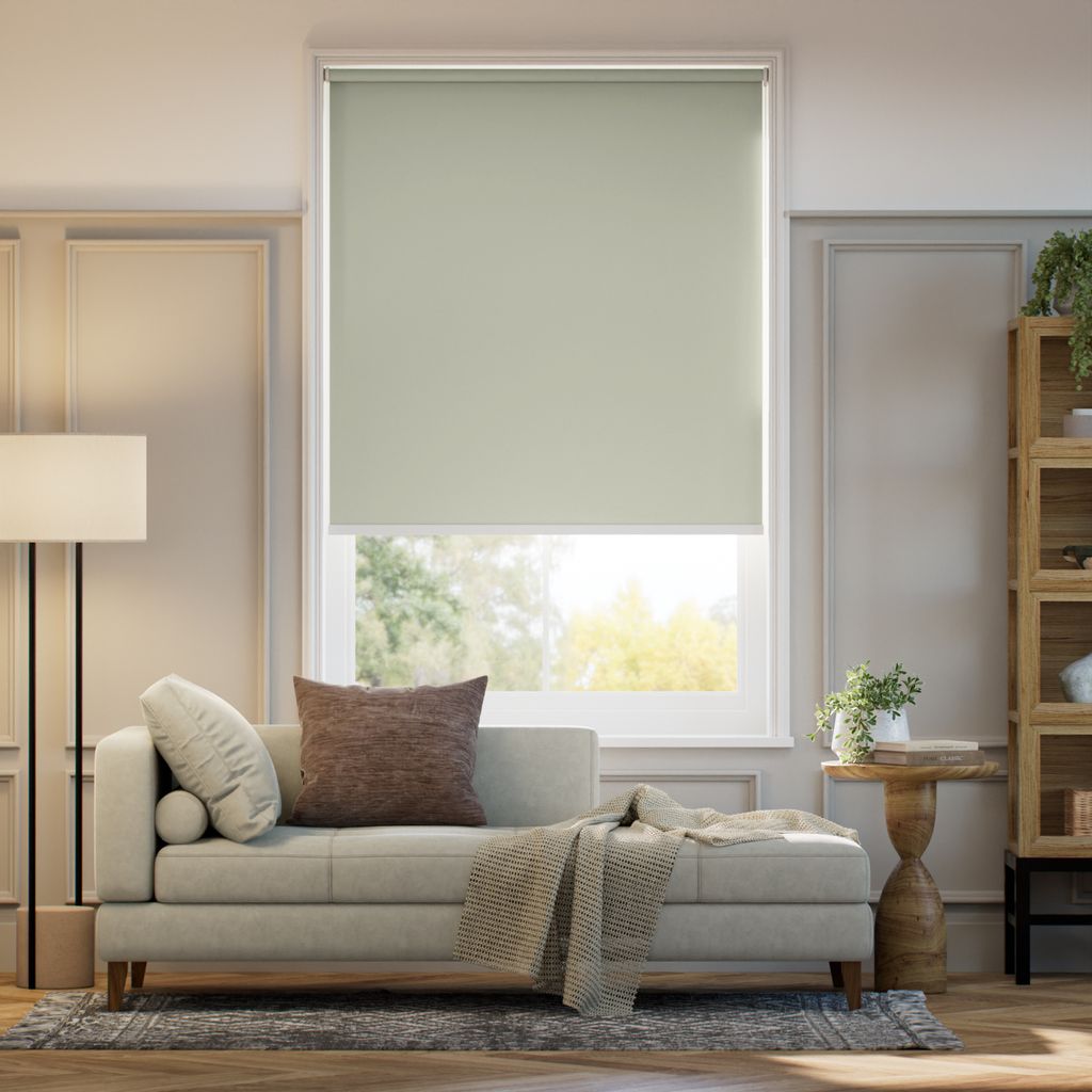 【つっぱり式】遮光 グリーン ロールスクリーン