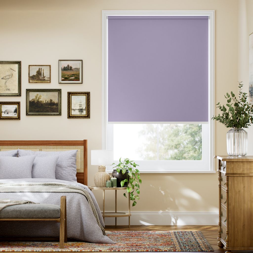 【つっぱり式】遮光 パープル ロールスクリーン