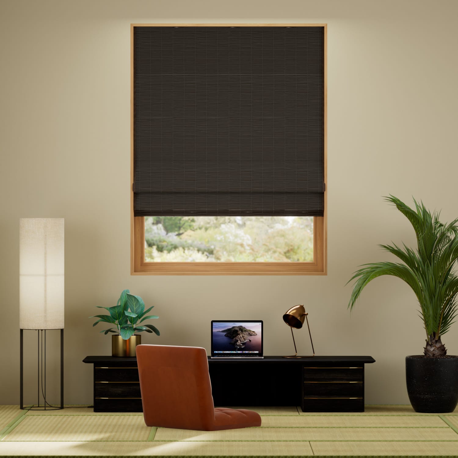 遮光バヌア　アンバー＆エイコーン すだれ　ローマンシェード