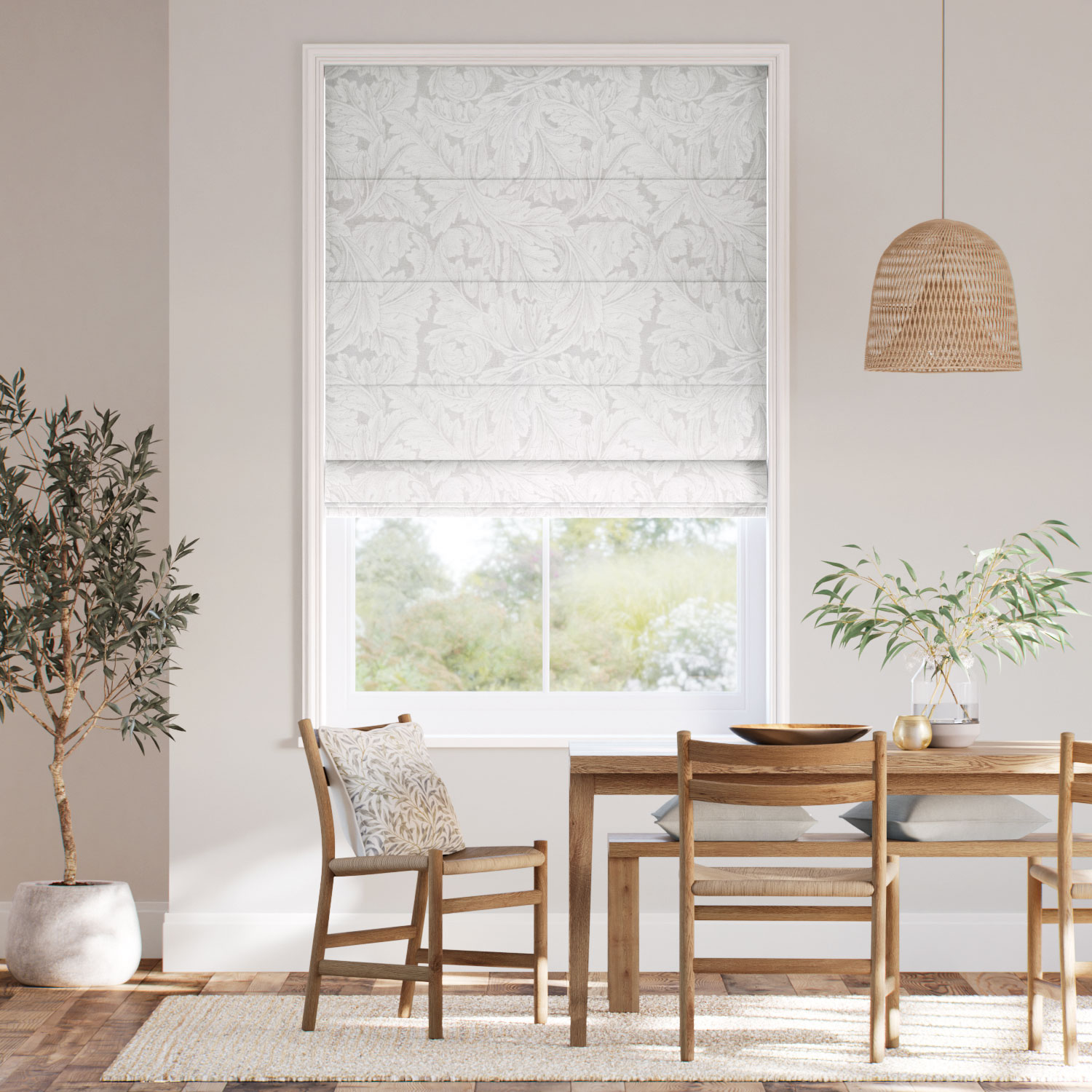 ウィリアムモリス アカンサス アイボリー ジャガード織 ローマンシェード