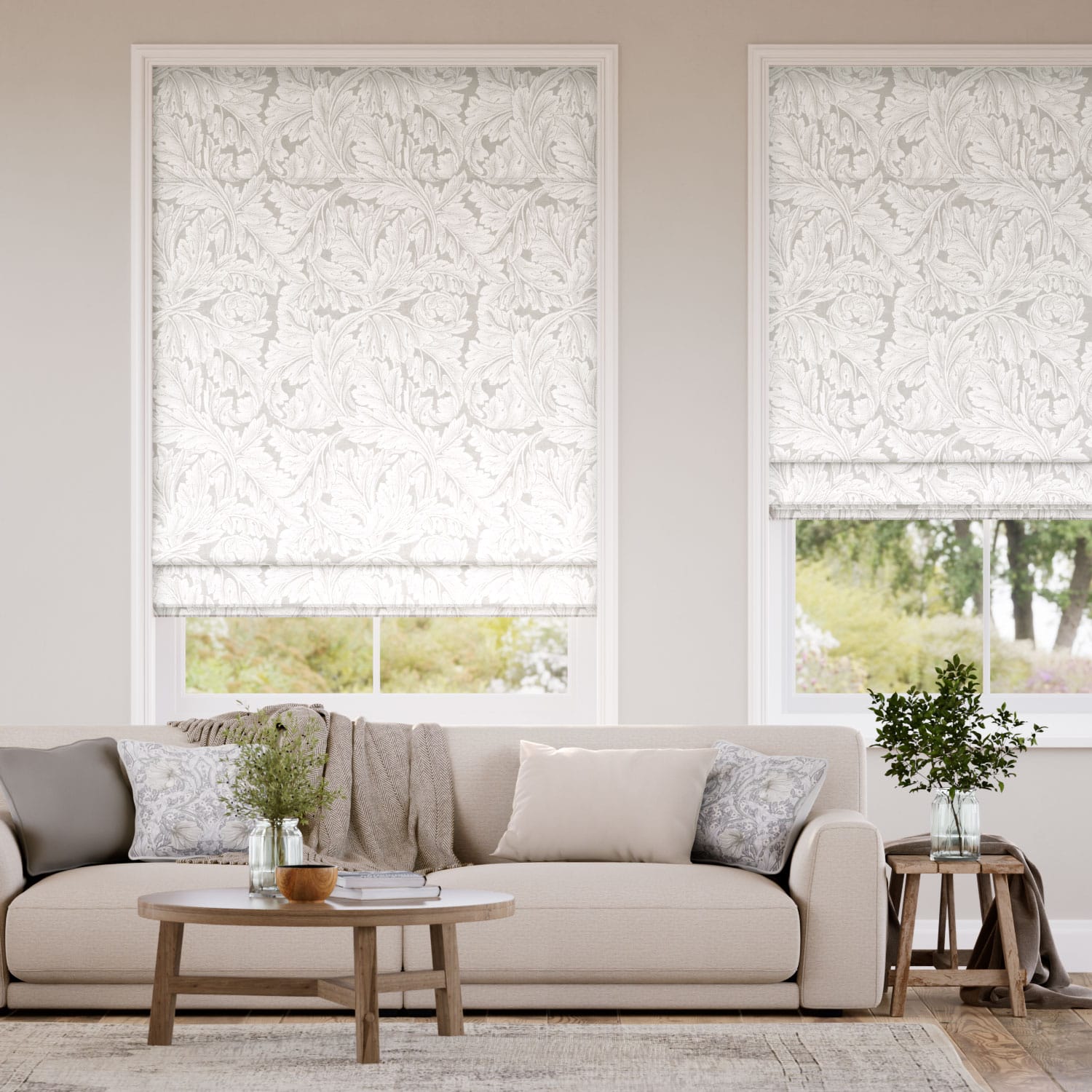 ウィリアムモリス アカンサス オイスター ジャガード織 ローマンシェード