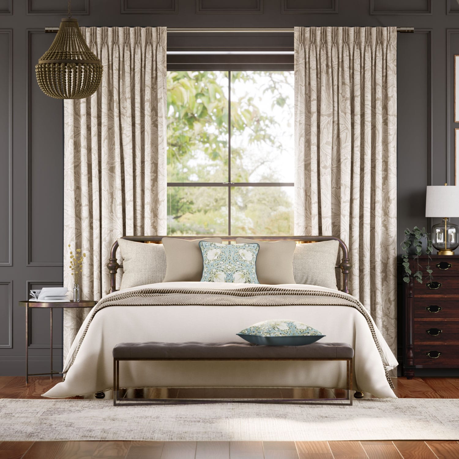 ウィリアムモリス アカンサス ソフトゴールド ジャガード織 カーテン