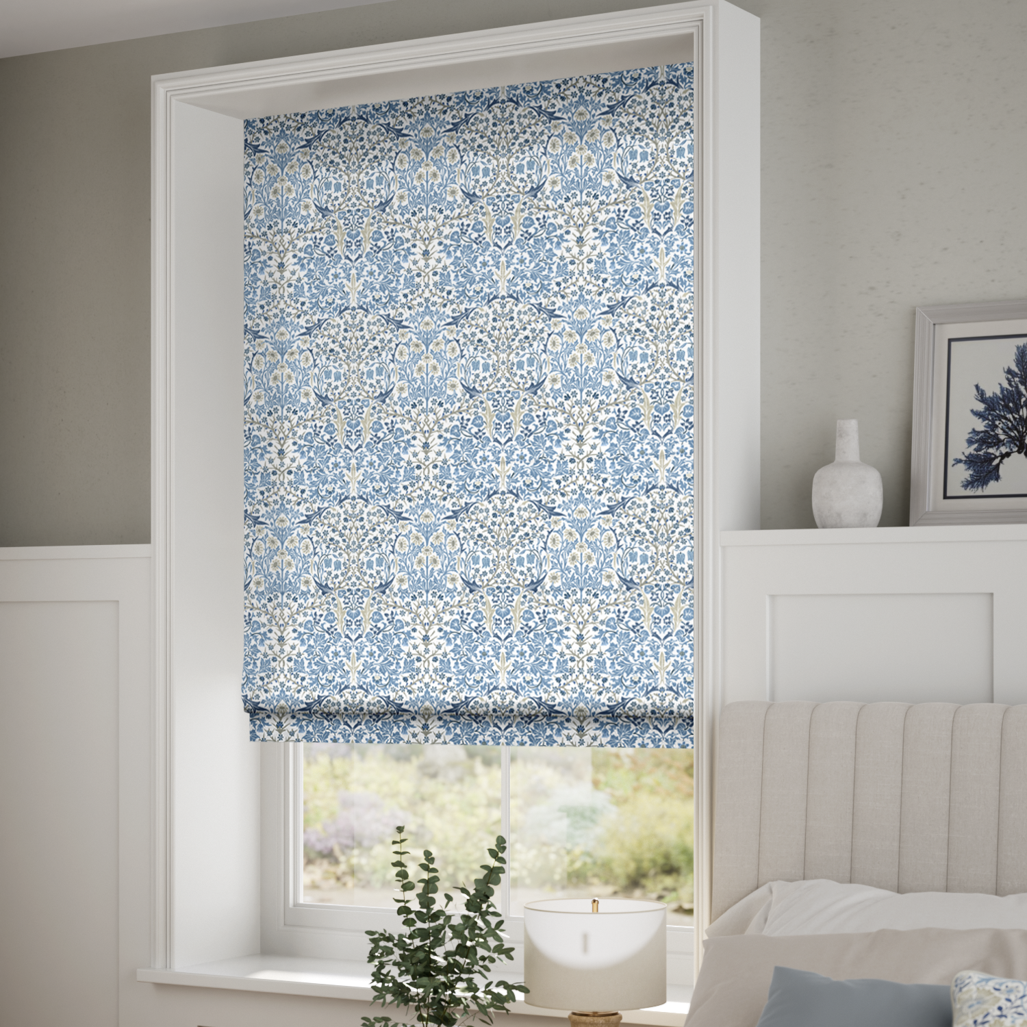 ウィリアムモリス ブラックソーン チャイナブルー ローマンシェード