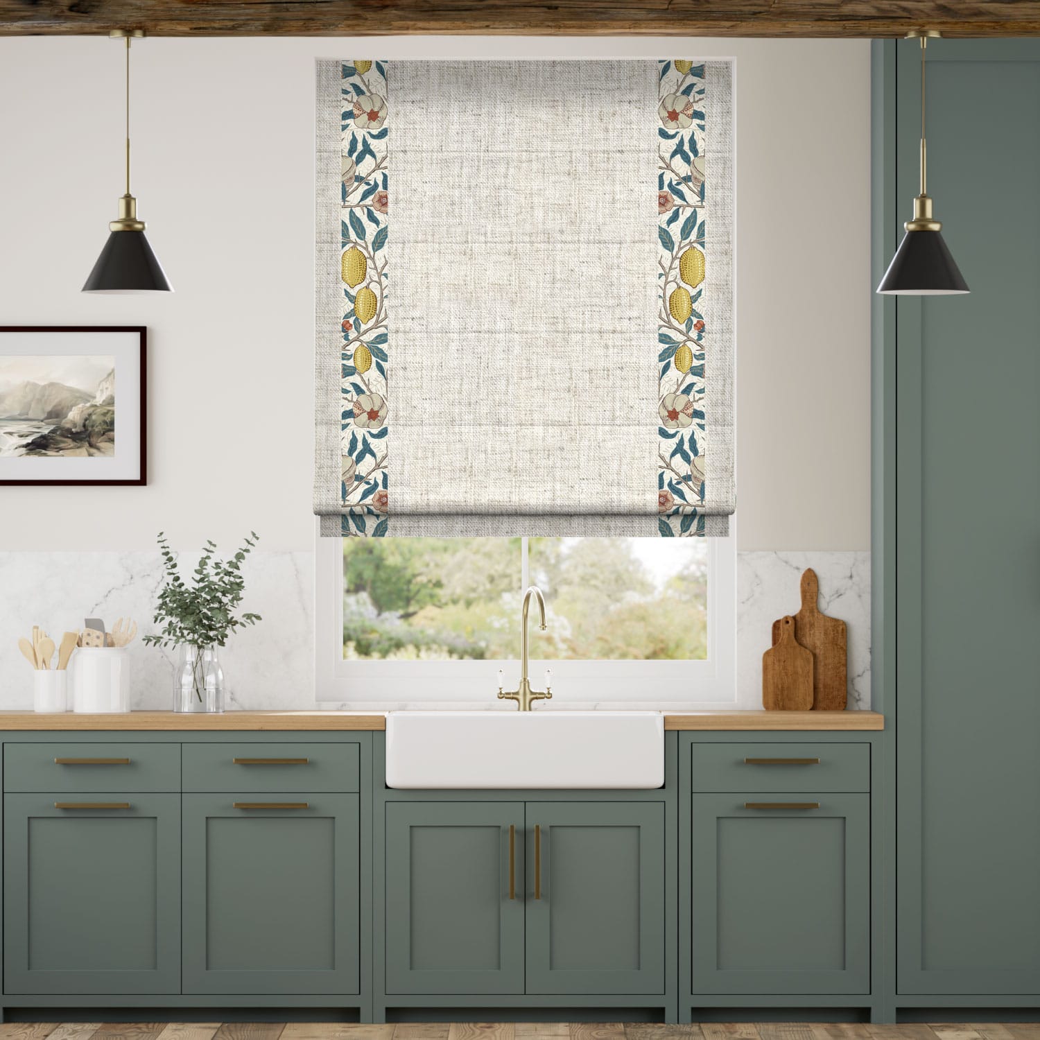 ウィリアムモリス フルーツ シトラス＆ビジュリネン オートミール ローマンシェード