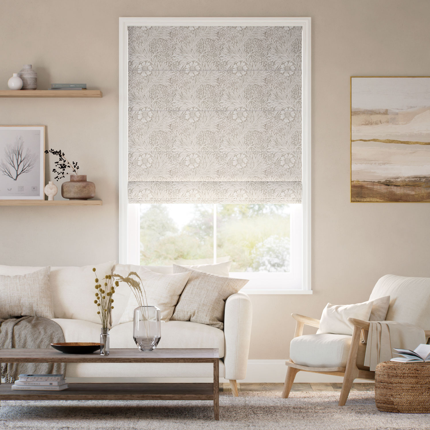 ウィリアムモリス マリーゴールド リネン ジャガード織 ローマンシェード