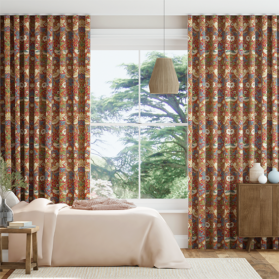 ウェーブ ウィリアムモリス いちご泥棒 ハリッサレッド カーテン