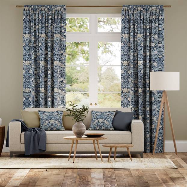 ウィリアムモリス　いちご泥棒　インディゴブルー カーテン サムネイル写真