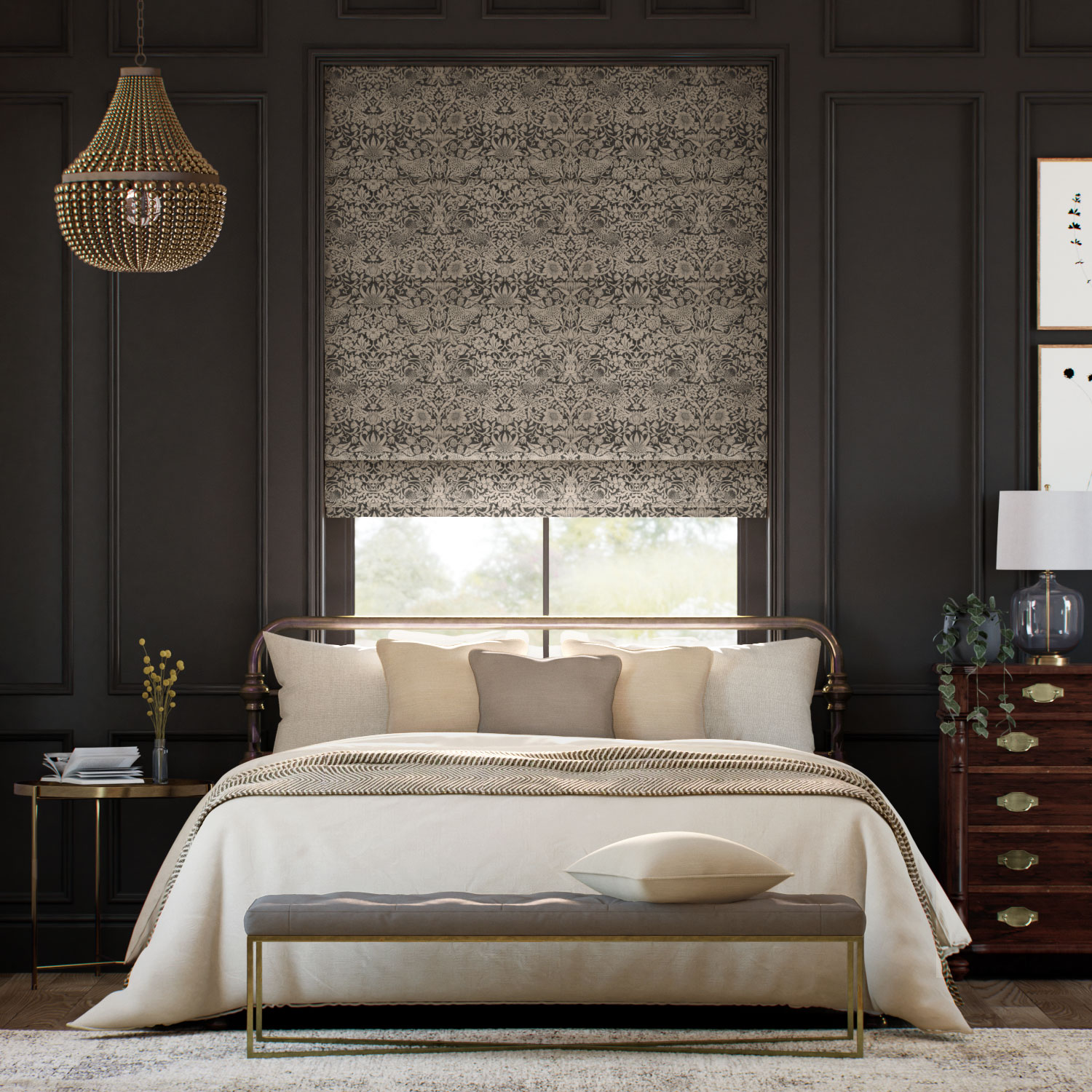 ウィリアムモリス いちご泥棒 アンティークブロンズ ジャガード織 ローマンシェード