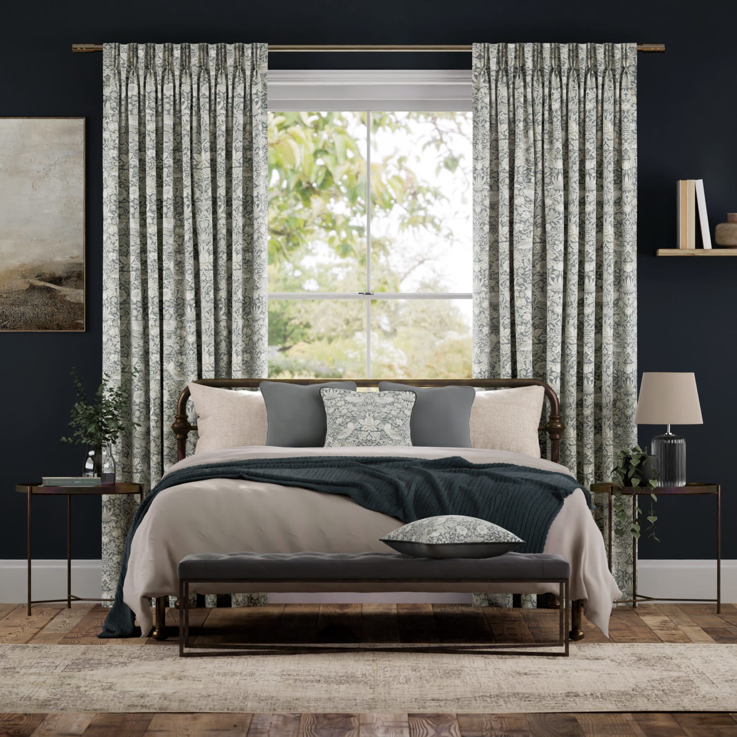 ウィリアムモリス　いちご泥棒　マナーグレー カーテン