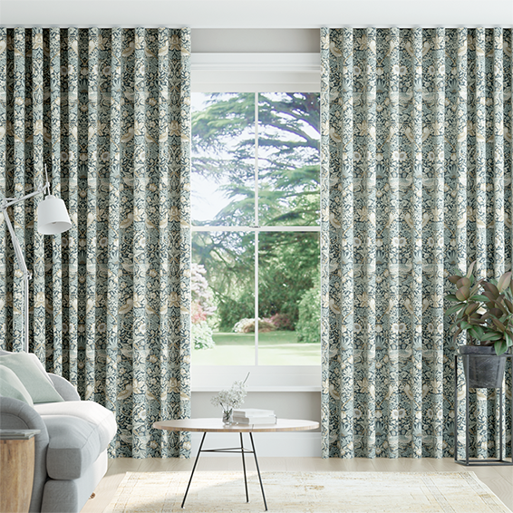 ウェーブ ウィリアムモリス いちご泥棒 トワニーブルー カーテン