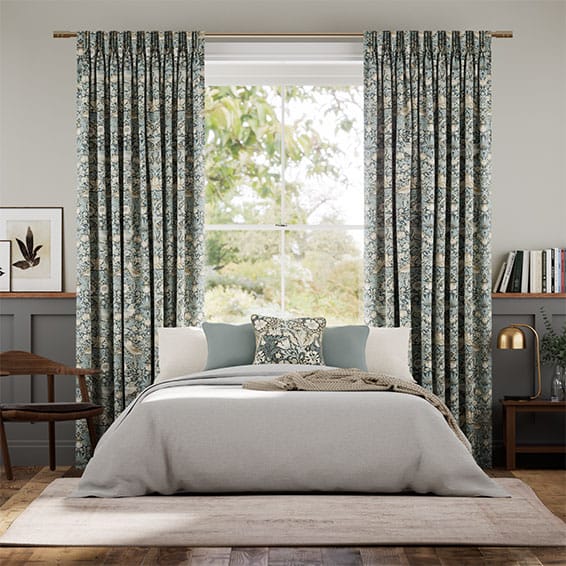 ウィリアムモリス　いちご泥棒　トワニーブルー カーテン