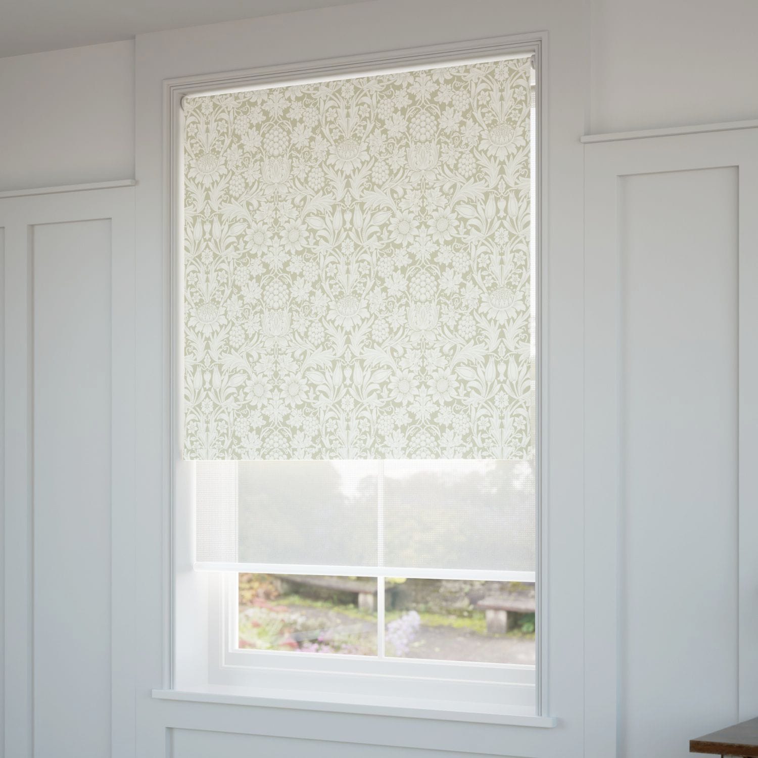 ウィリアムモリス サンフラワー リネン＆ホワイト ダブルロールスクリーン