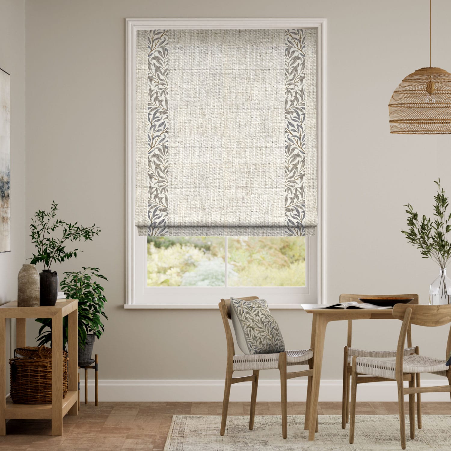 ウィリアムモリス ウイローバウ ミンク＆ビジュリネン オートミール ボーダー ローマンシェード