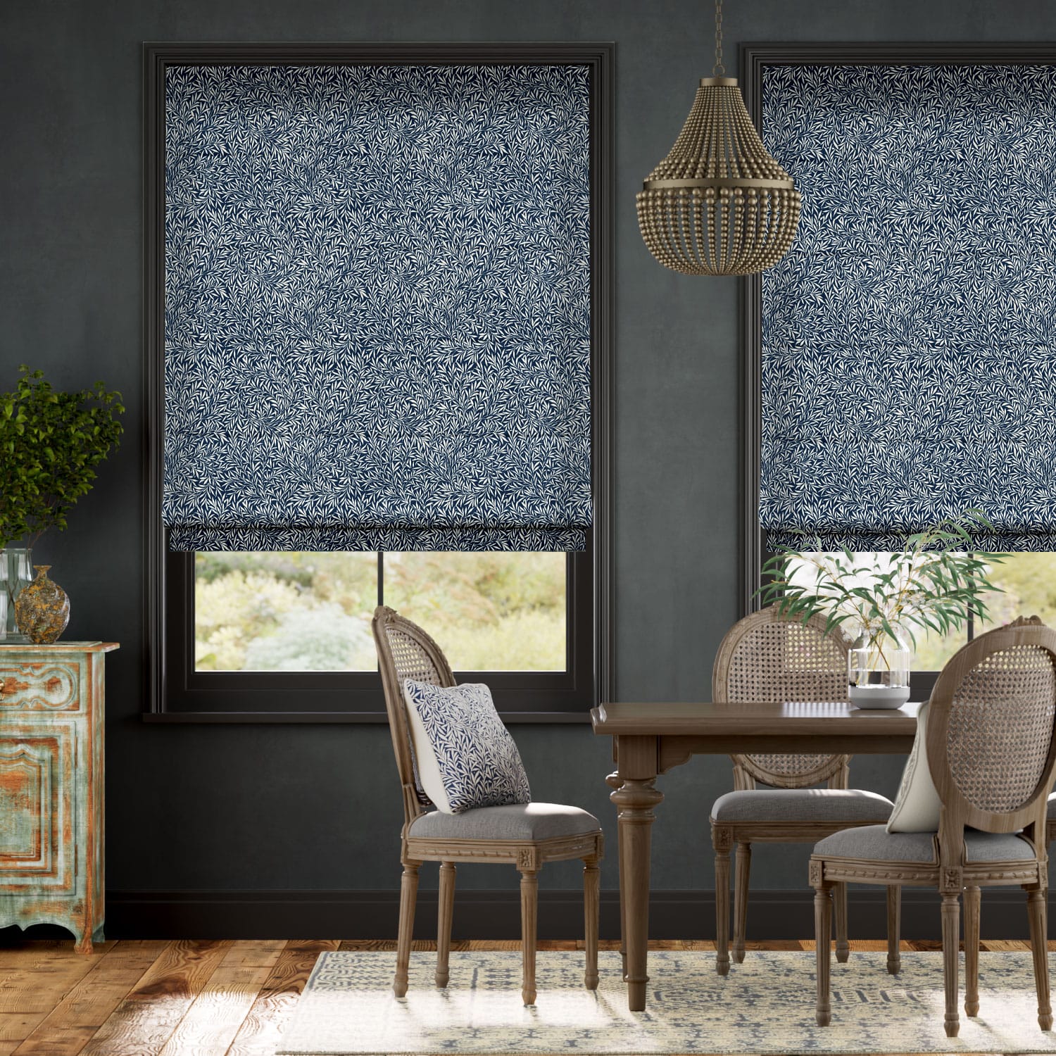 ウィリアムモリス ウイロー インク ローマンシェード